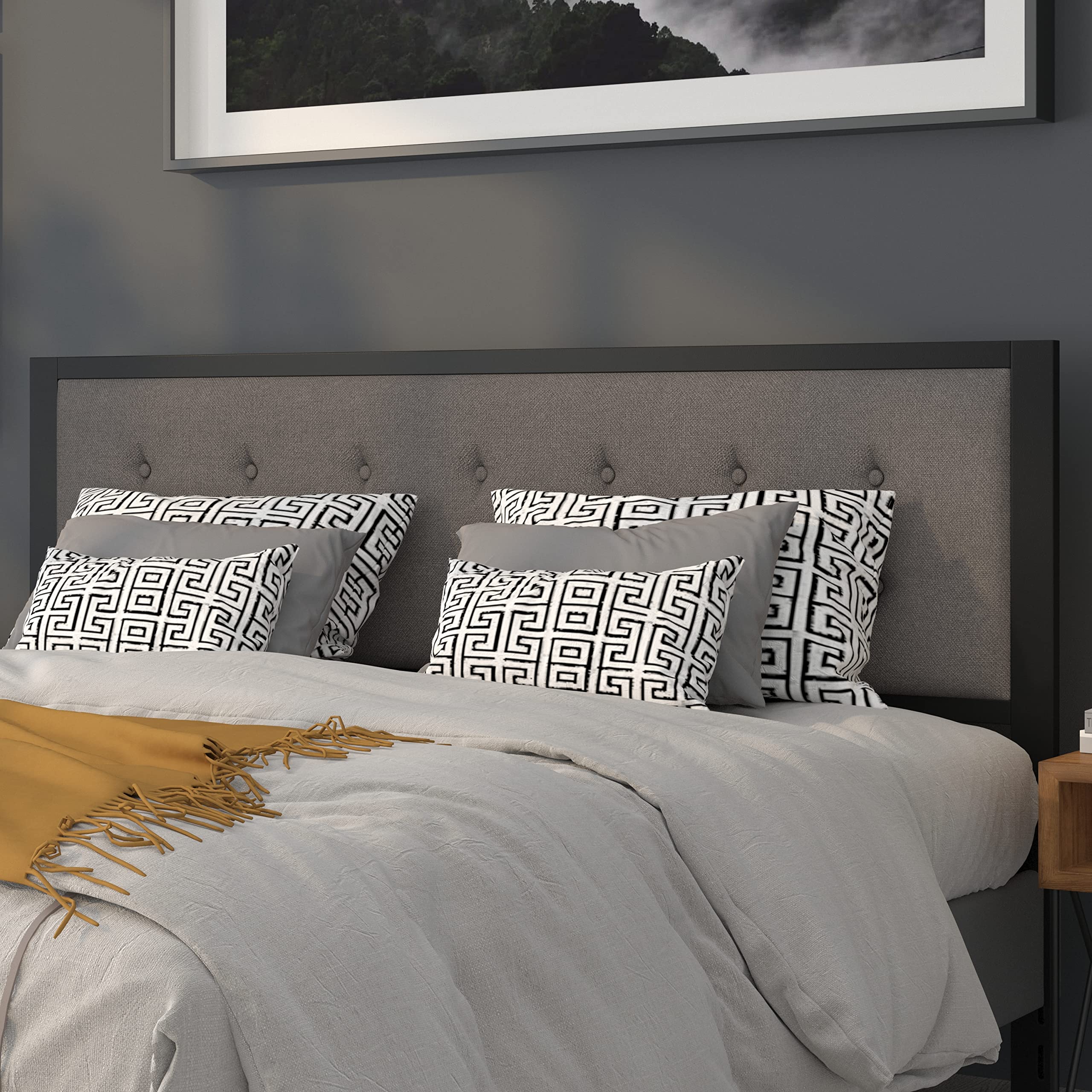 Flash Furniture Bristol Metal Tufted Upholstered King Size Headboard In Dark Gray Fabric